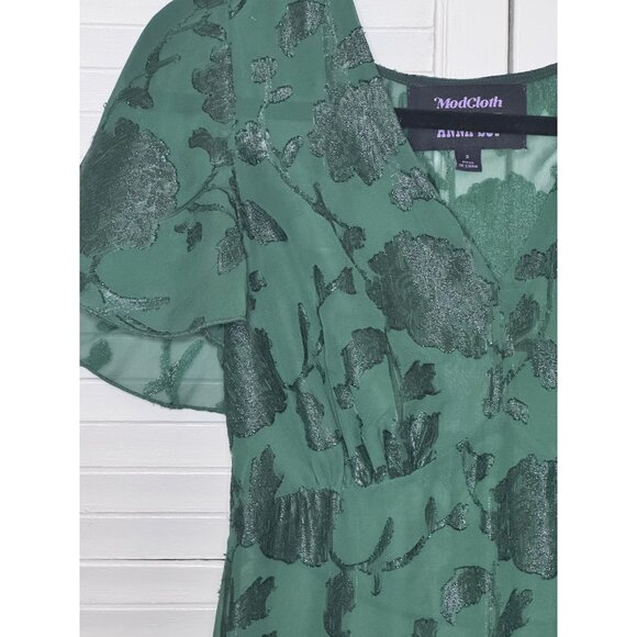 Anna Sui x Modcloth Womens Fairycore‎ Floral Green Sheer Size 2 Mesh Midi Dress - Picture 4 of 13